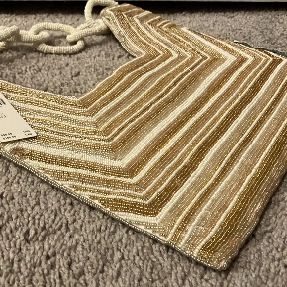 NWT | ANTHROPOLOGIE Beaded Square Shoulder Bag, Beige & Cream - Picture 6 of 9